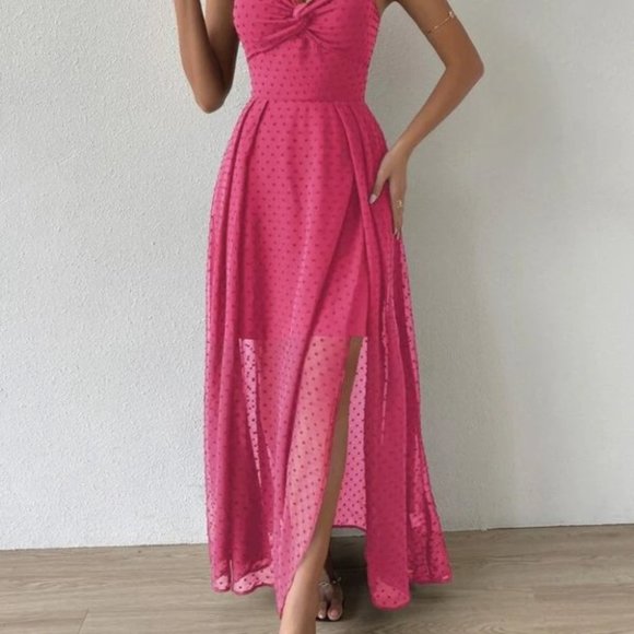 Swiss Dot Cami Maxi Dress PINK - Picture 5 of 10
